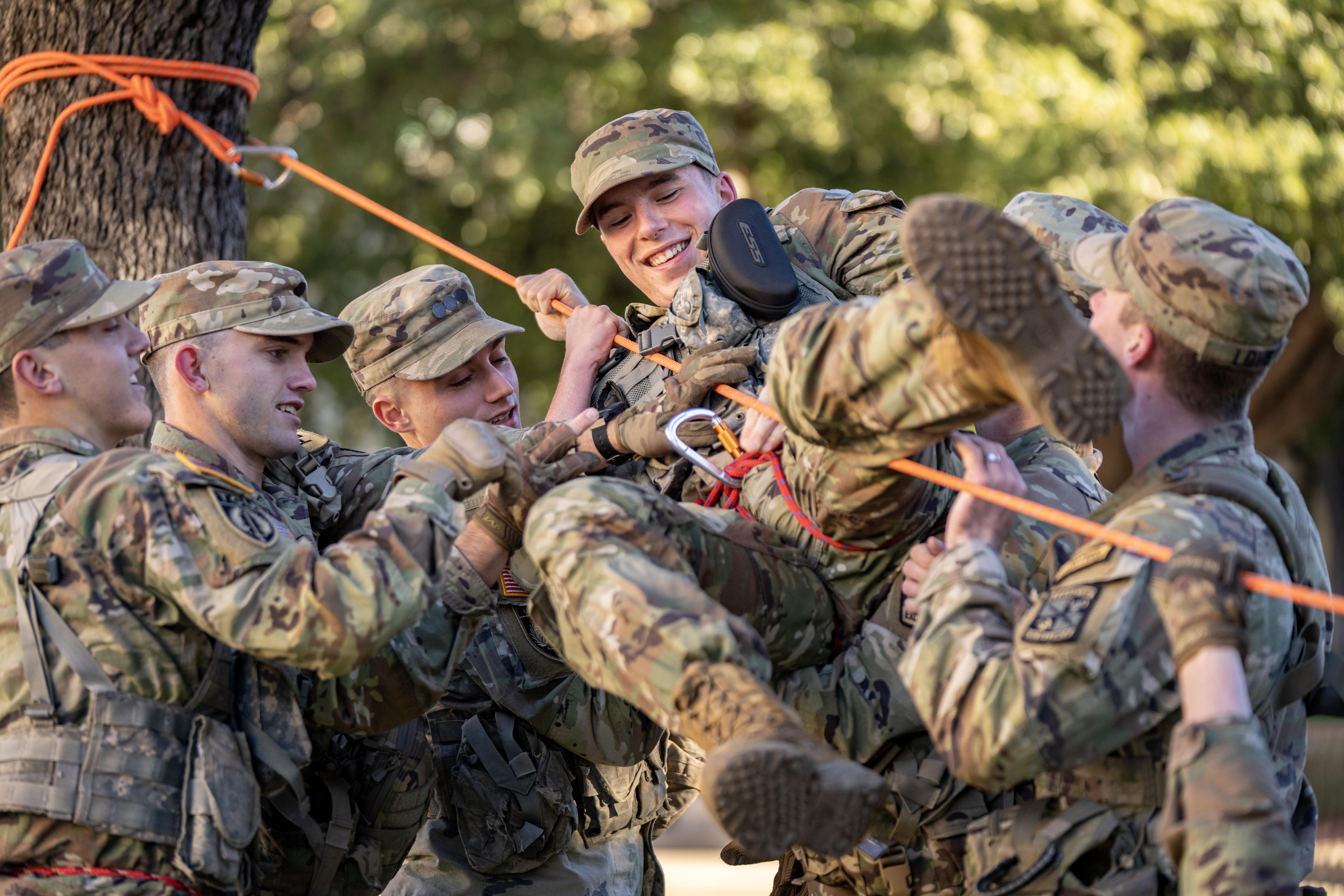 Cadets in TCU's Army ROTC program hone their skills in Leadership Lab (MILS 10001), November 20, 2024. Photo by Jeffrey McWhorter.